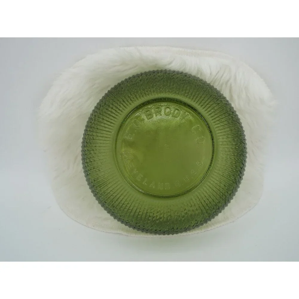 Vintage E.O. Brody Co. Green Glass Ribbed Candy Nut Dish Bowl Made in USA